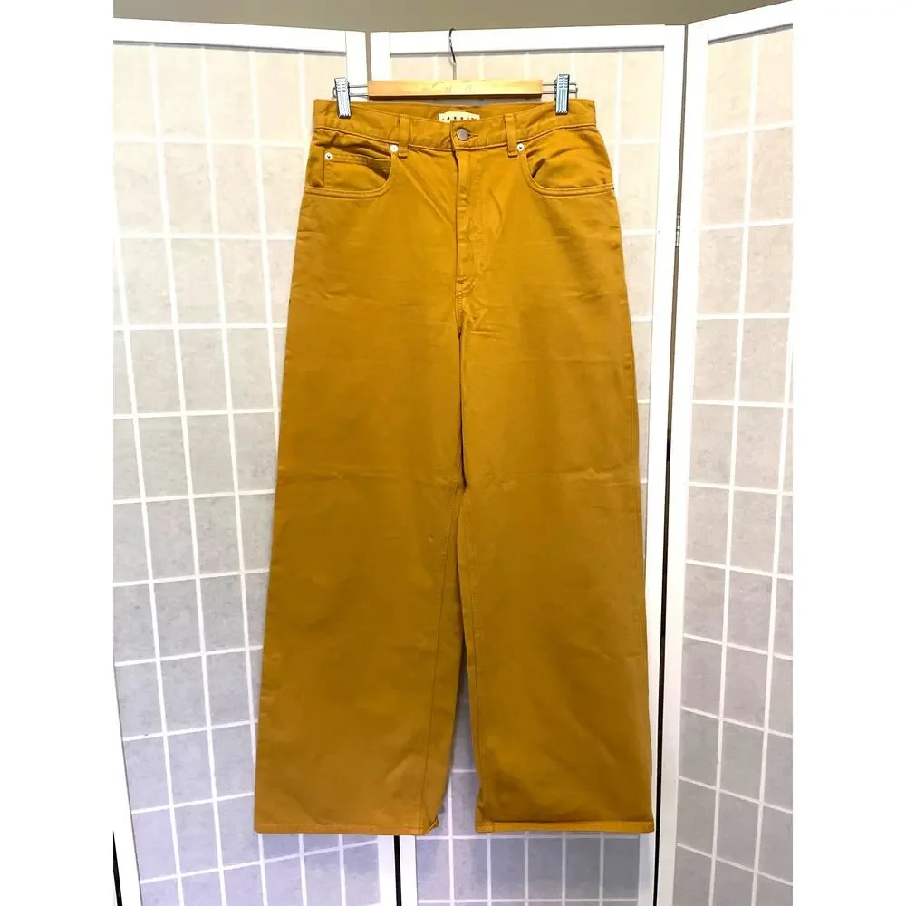 Marni x Uniqlo Wide Leg Pants Mustard Yellow 27x31 Oversized Contemporary Artsy - Picture 2 of 8